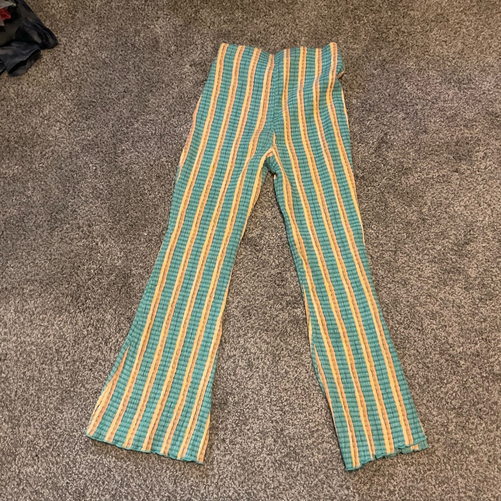 Anthropologie Green and Yellow Flare Pants with Boot Cut